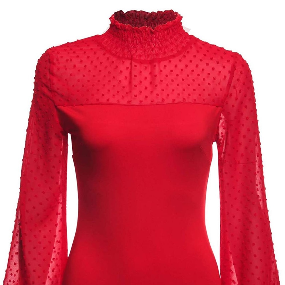 Red Ruffled Long Sleeve Bodysuit